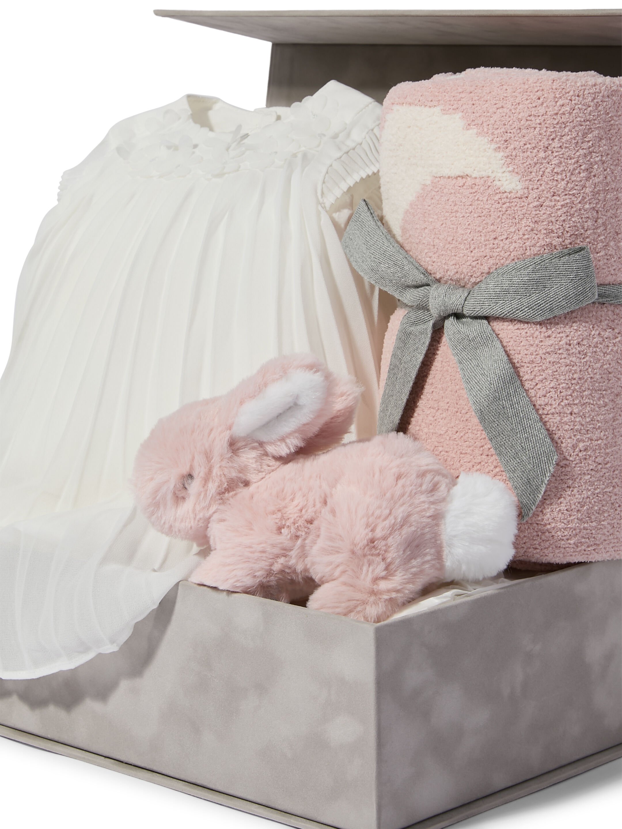 Pleated Dress - 4 Piece Gift Set with Soft Toy Treasured Pink Bunny and Chenille Blanket image number 2